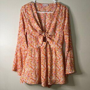 Pink Lily Vibrant and Feminine Long Sleeve Floral Shorts Romper